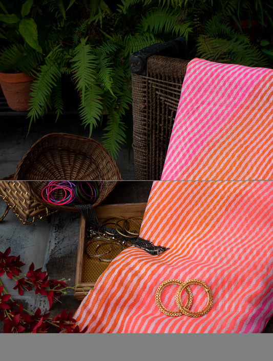 Pink Orange Leheriya Saree