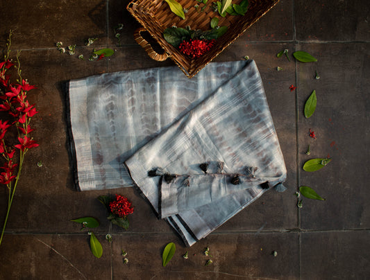 Grey Shibori Linen Saree