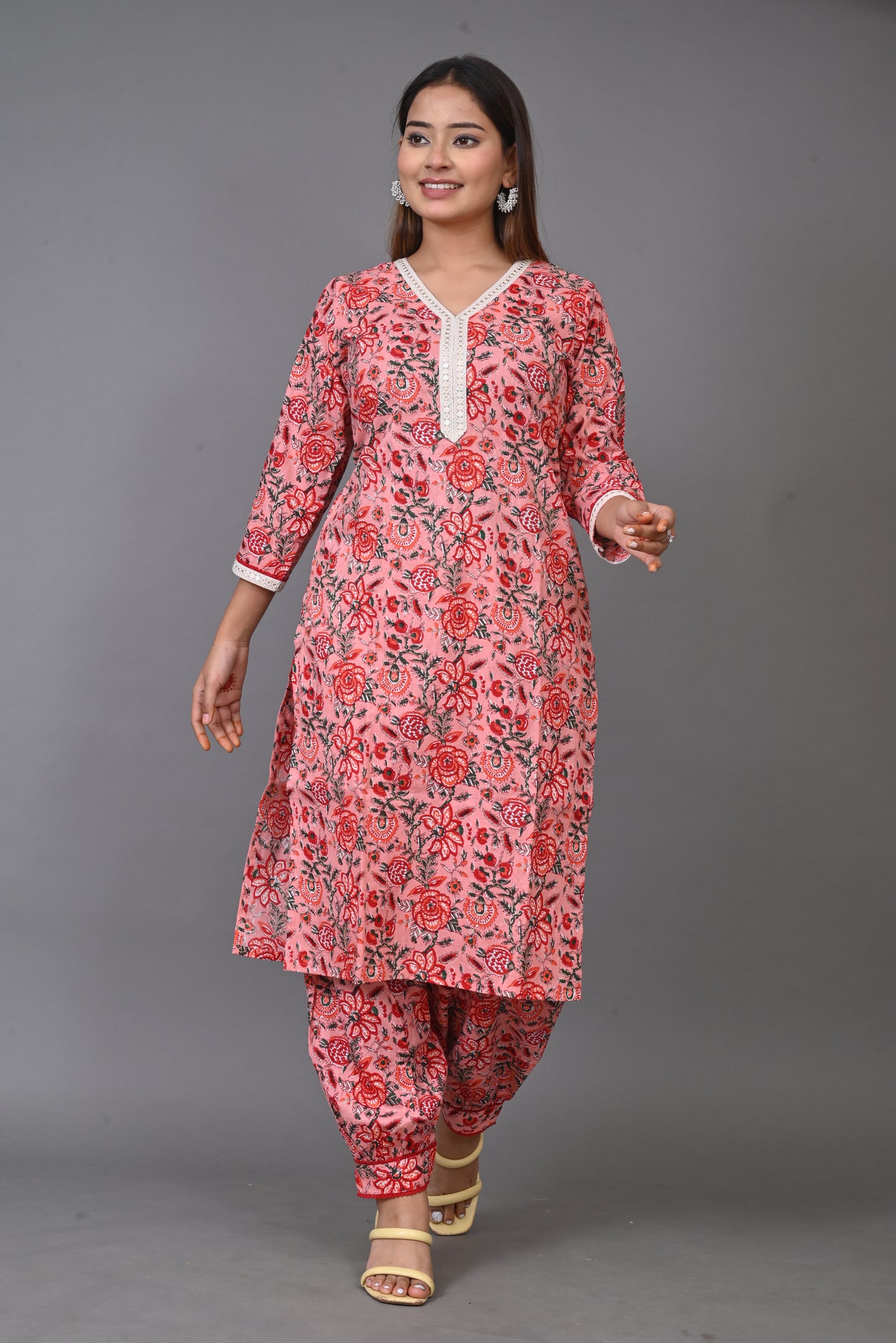 Red Floral Pathani Co-ord Set (Set of 2)