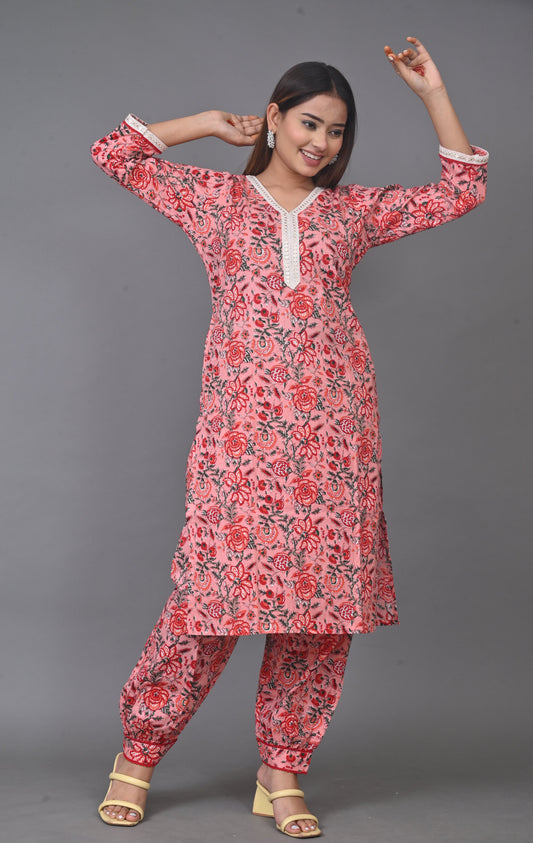 Red Floral Pathani Co-ord Set (Set of 2)
