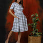 White Chequered Pleated Dress