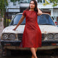 Maroon Weaving Midi Dress
