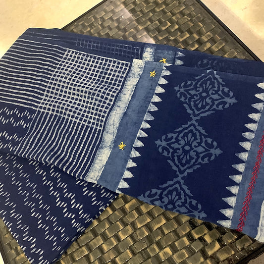 Indigo Wave Block Print MulCotton Dupatta