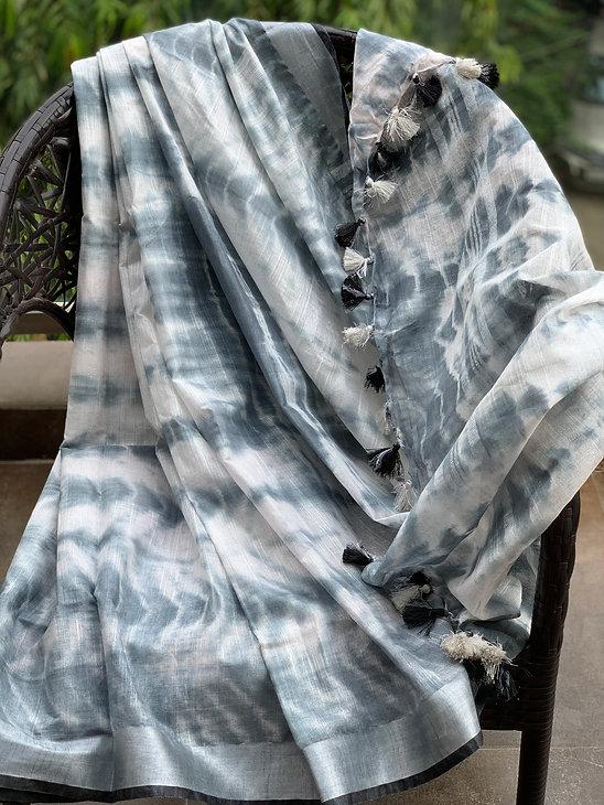 Grey Shibori Linen Saree