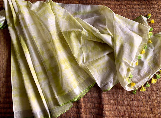 Lemon Shibori Linen Saree