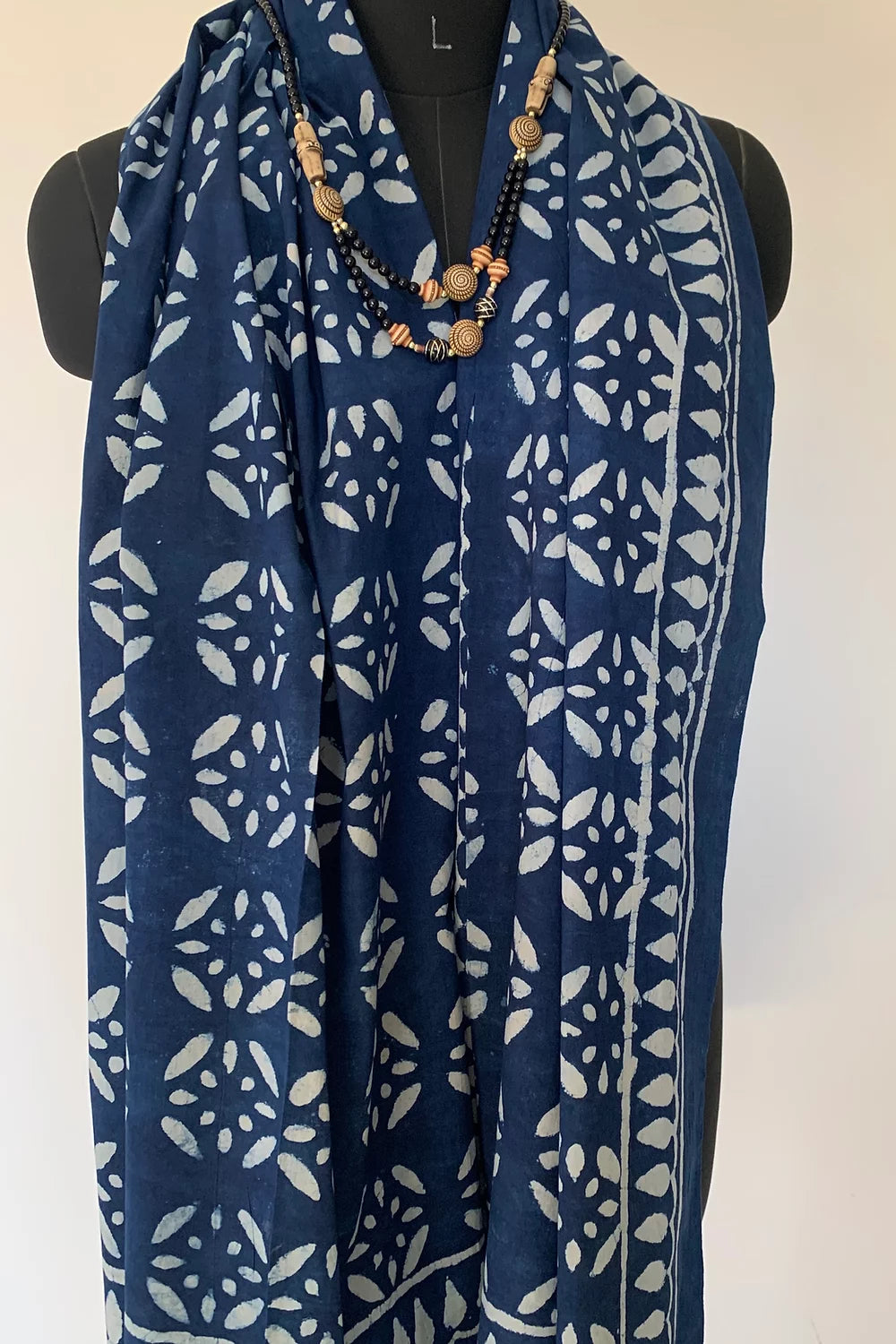 Indigo Motif Print Cotton Stole