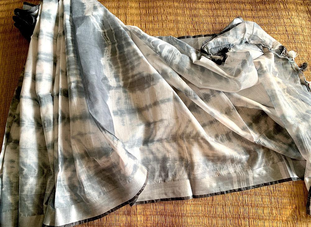 Grey Shibori Linen Saree