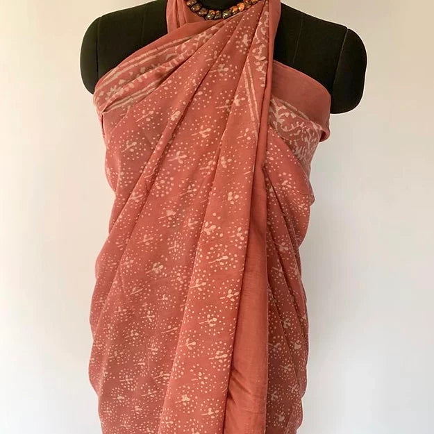 Pink White Block Print MulCotton Stole