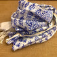 Block Printed (leaf) White and Blue Pure Chanderi Dupatta