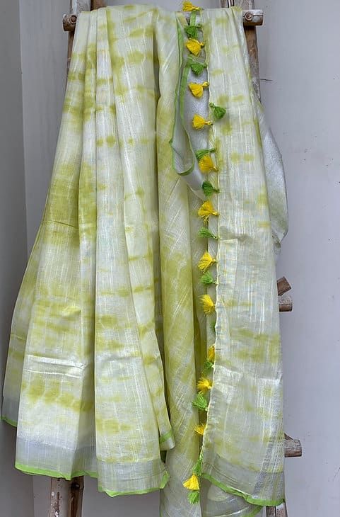 Lemon Shibori Linen Saree