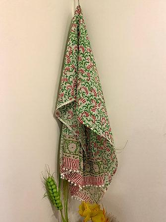 Green Red Mul Cotton Stole