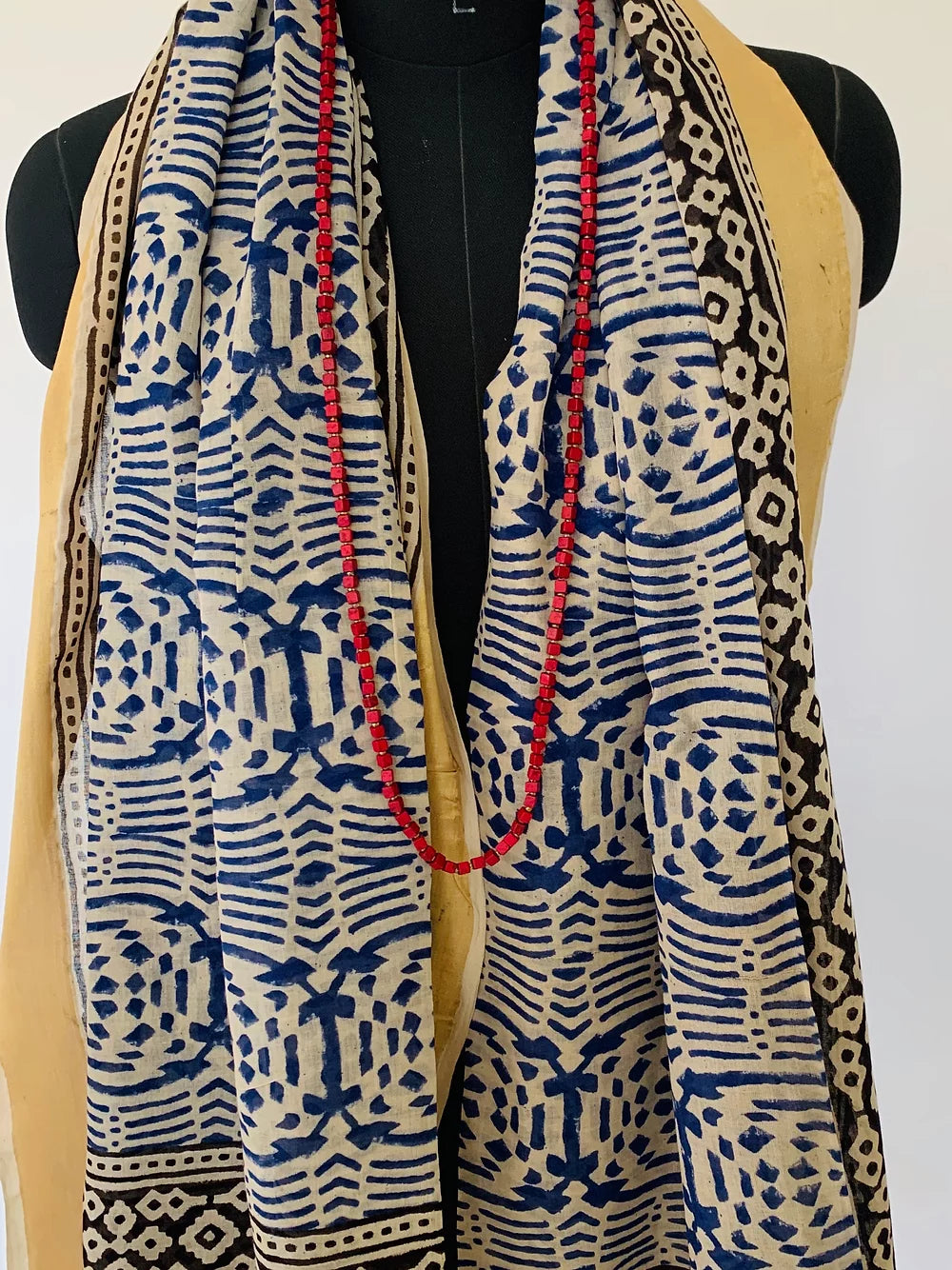 White and Blue Animal Print Cotton Stole