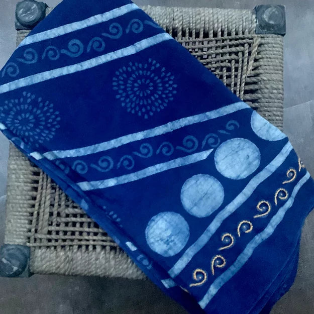 Indigo Diagonal Pattern Block Print MulCotton Dupatta