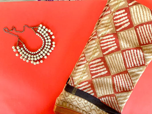 Handblock Print Check Stripe Dupatta