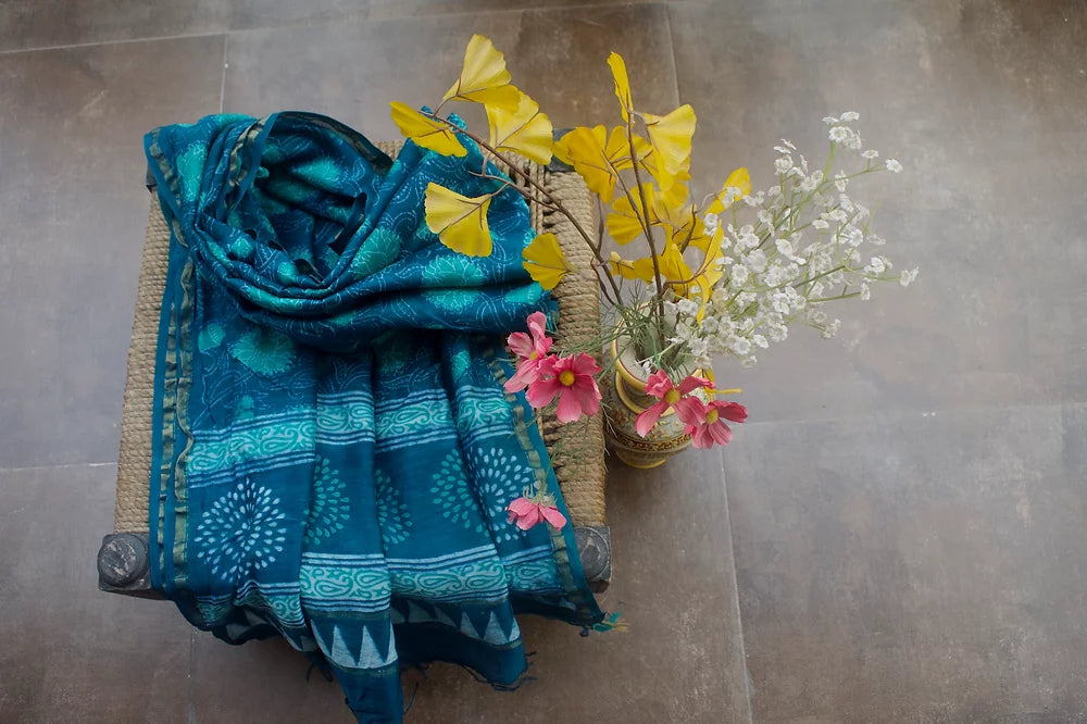 Green Guldavri Block Print Chanderi Dupatta