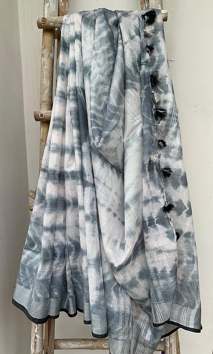 Grey Shibori Linen Saree