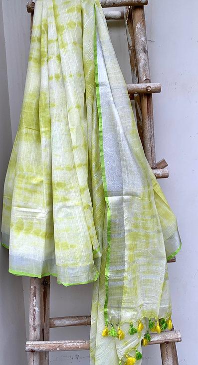 Lemon Shibori Linen Saree
