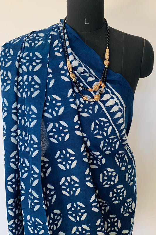 Indigo Motif Print Cotton Stole