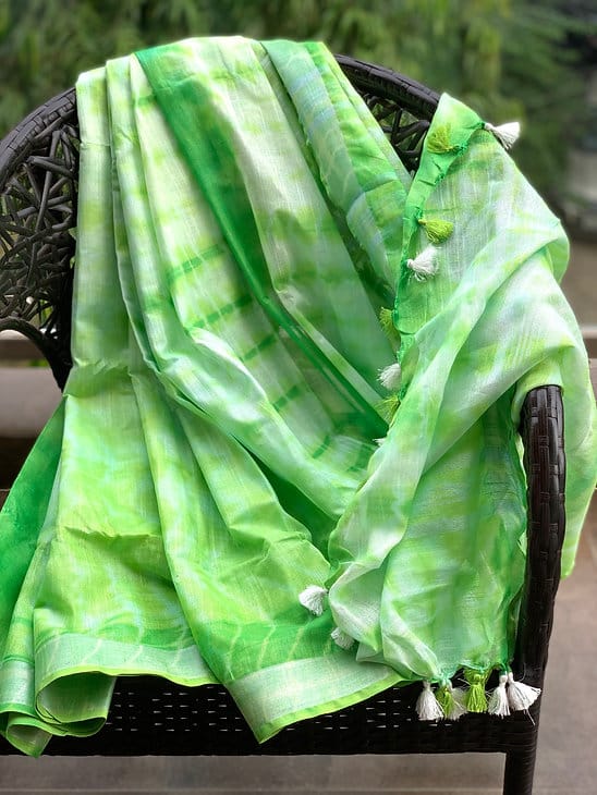Green Shibori Linen Saree