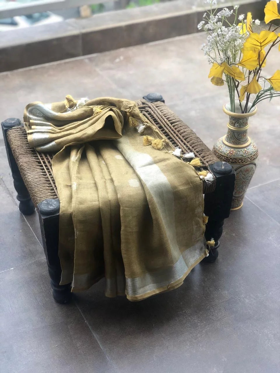 Olive Green Linen Dupatta