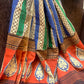 Multicolor Stripes Block Printed Silk Dupatta (Black buttii)