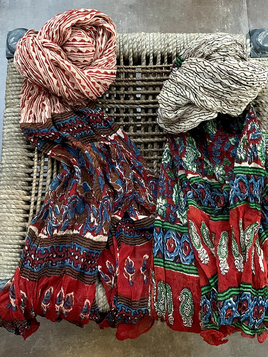 Block Print Chiffon Dupatta (Rust)