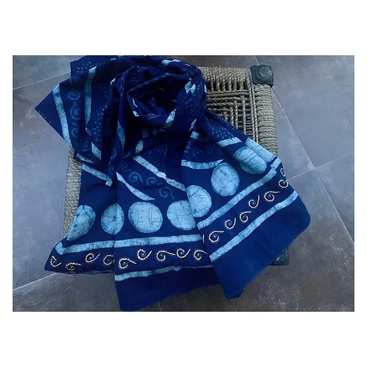 Indigo Diagonal Pattern Block Print MulCotton Dupatta