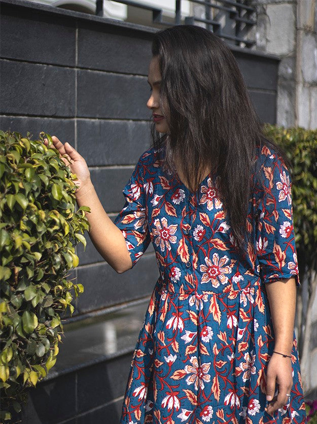 Hand Printed Pleated Dress