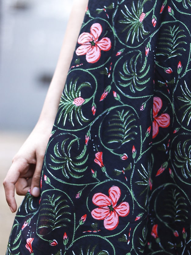 Black Pink Floral Kaftan