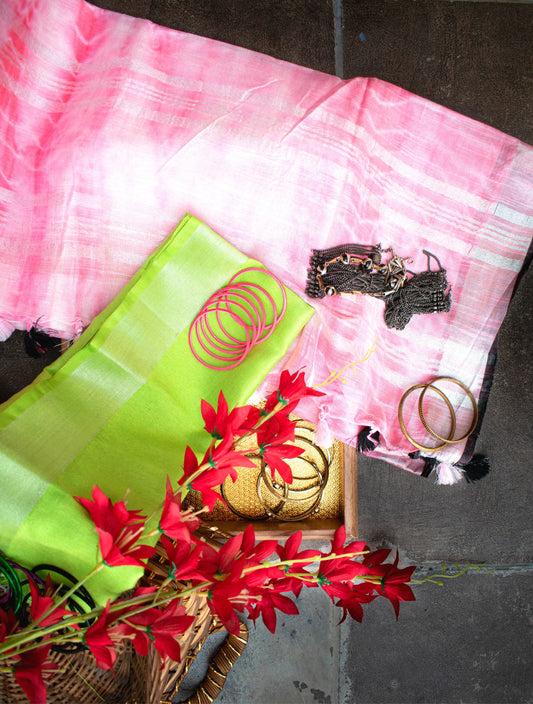 Pink Shibori Linen Saree