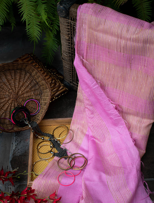 Pink Handwoven Linen Saree