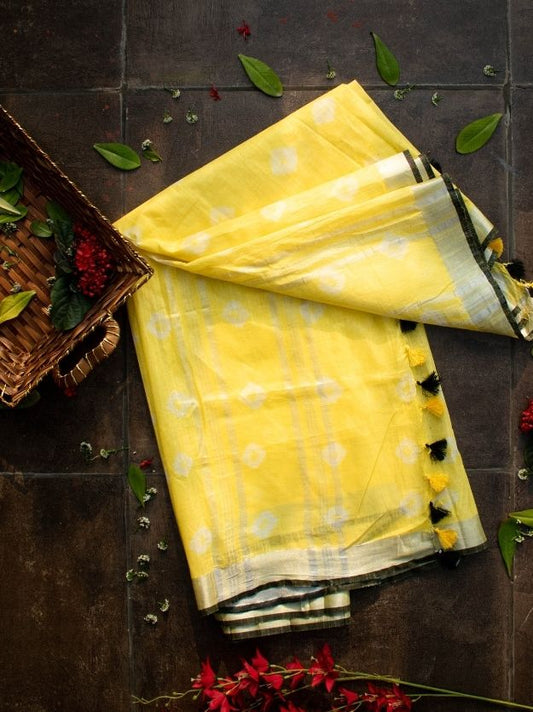 yellow linen saree
