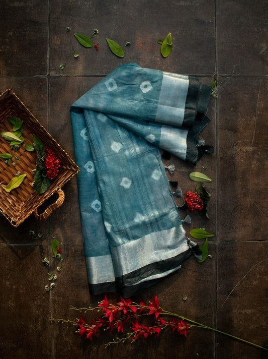 Grey Tie-Dye Handwoven Linen Saree