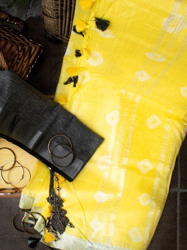 Yellow Tie-Dye Handwoven Linen Saree