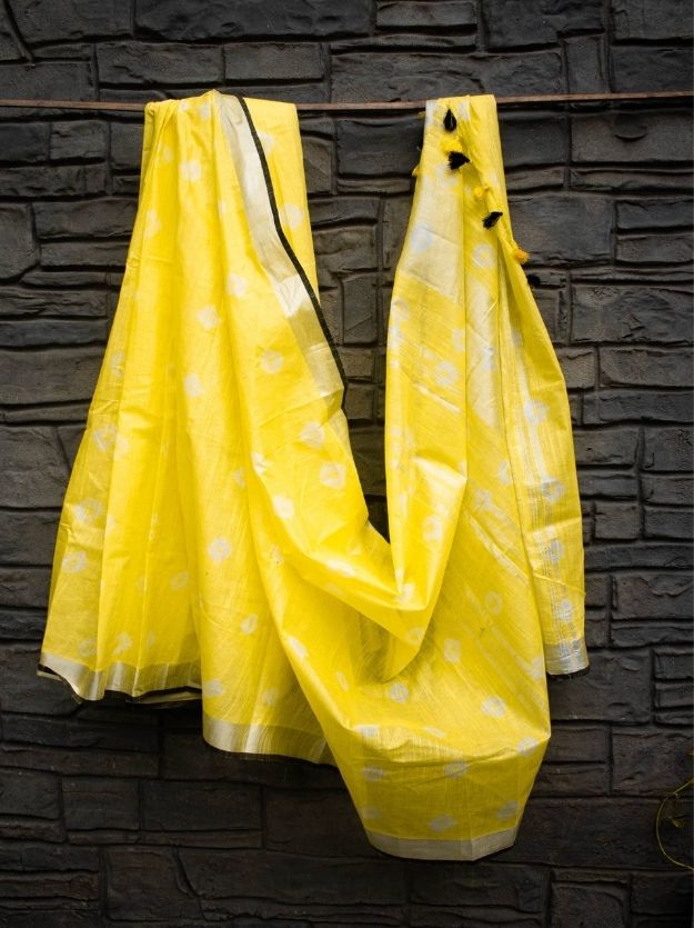 Yellow Tie-Dye Handwoven Linen Saree