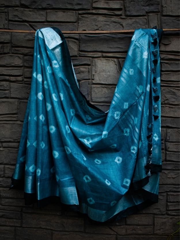 Grey Tie-Dye Handwoven Linen Saree