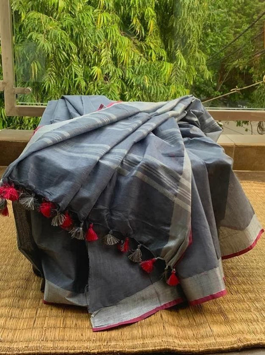 Slate Grey Handwoven Linen Saree