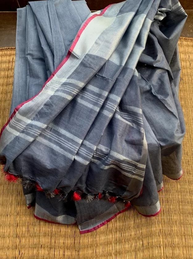 Slate Grey Handwoven Linen Saree