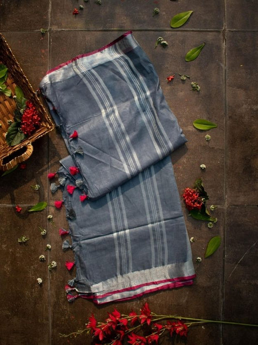 Slate Grey Handwoven Linen Saree