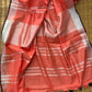 Tomato Orange Handwoven Linen Saree
