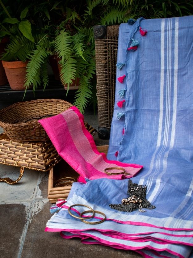 Lavender Handwoven Linen Saree