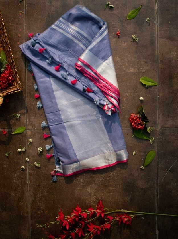 Lavender Handwoven Linen Saree